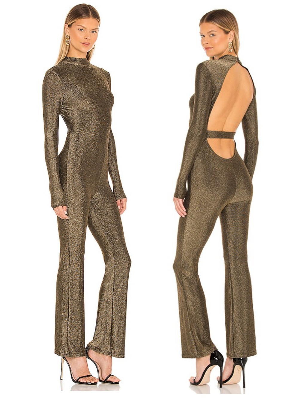 NWT Superdown Nissa Open Back Jumpsuit in Meytallic Golden Black M Medium Event